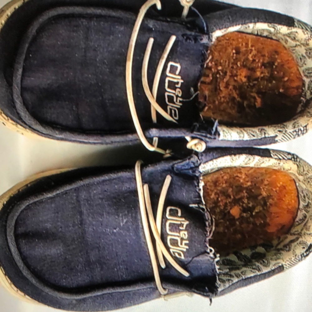 Hey Dube Wally Toddler shoes Linen Navy Embroidered slip ons